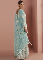 Thumbnail for Vegaa Fashion Light Sky Blue Net Embroidered Beads Trendy Palazzo Suit - Distacart