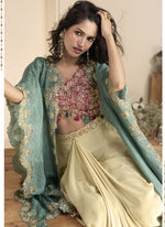 Thumbnail for Vegaa Fashion Beige Real Chinon Silk Embroidered Shrug Style Western Suit