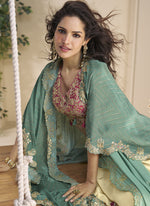 Thumbnail for Vegaa Fashion Beige Real Chinon Silk Embroidered Shrug Style Western Suit