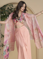 Thumbnail for Vegaa Fashion Peach Real Chinon Silk Embroidered Shrug Style Western Suit