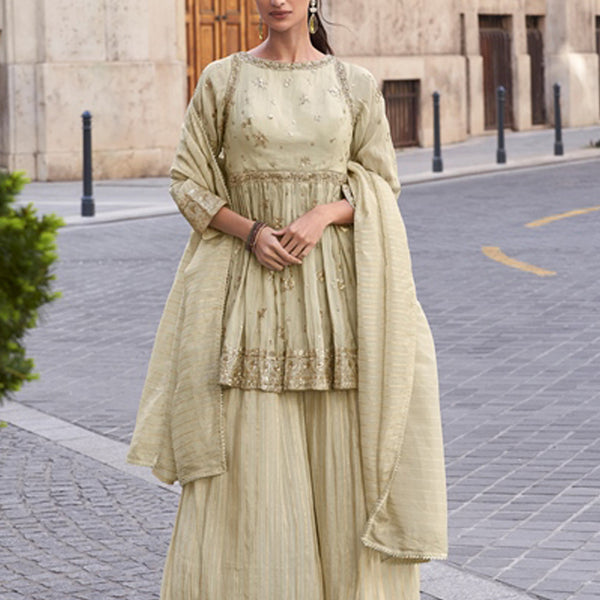 Vegaa Fashion Off White Silk Embroidered Palazzo Suit - Distacart