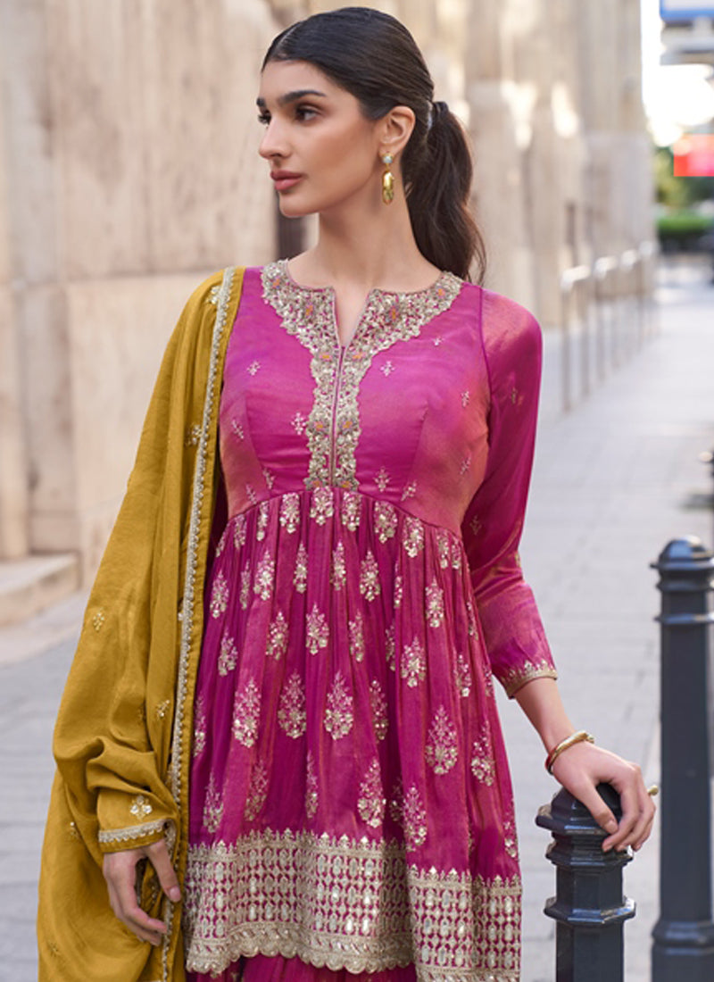 Vegaa Fashion Pink Silk Embroidered Palazzo Suit