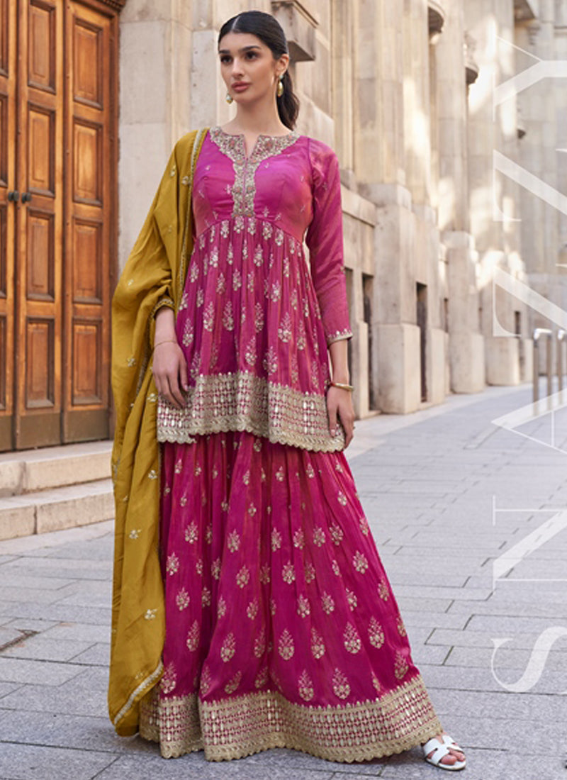 Vegaa Fashion Pink Silk Embroidered Palazzo Suit