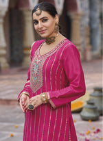 Thumbnail for Vegaa Fashion Pink Chinon Silk Embroidered Designer Palazzo Suit