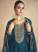 Thumbnail for Vegaa Fashion Aqua Blue Silk Embroidered Anarkali Suit