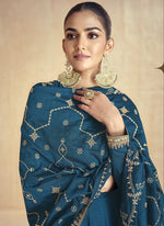 Thumbnail for Vegaa Fashion Aqua Blue Silk Embroidered Anarkali Suit