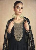 Thumbnail for Vegaa Fashion Black Silk Embroidered Anarkali Suit