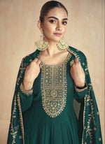 Thumbnail for Vegaa Fashion Green Silk Embroidered Anarkali Suit