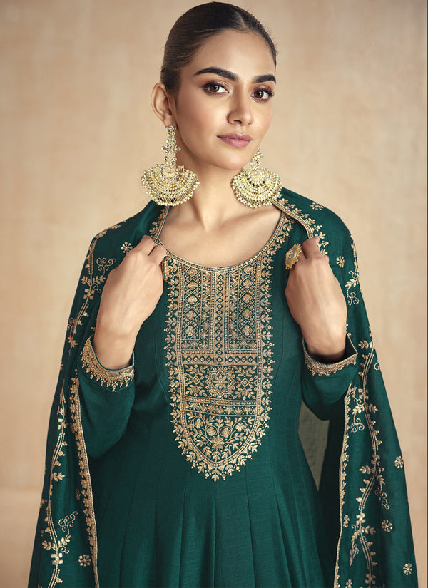 Vegaa Fashion Green Silk Embroidered Anarkali Suit