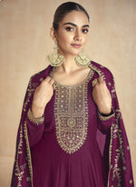 Thumbnail for Vegaa Fashion Wine Silk Embroidered Anarkali Suit