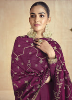 Thumbnail for Vegaa Fashion Wine Silk Embroidered Anarkali Suit
