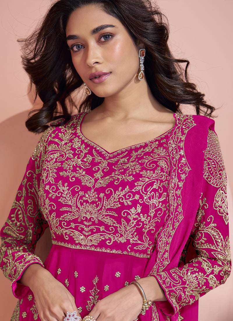 Vegaa Fashion Pink Georgette Embroidereddesigner Sharara Suit