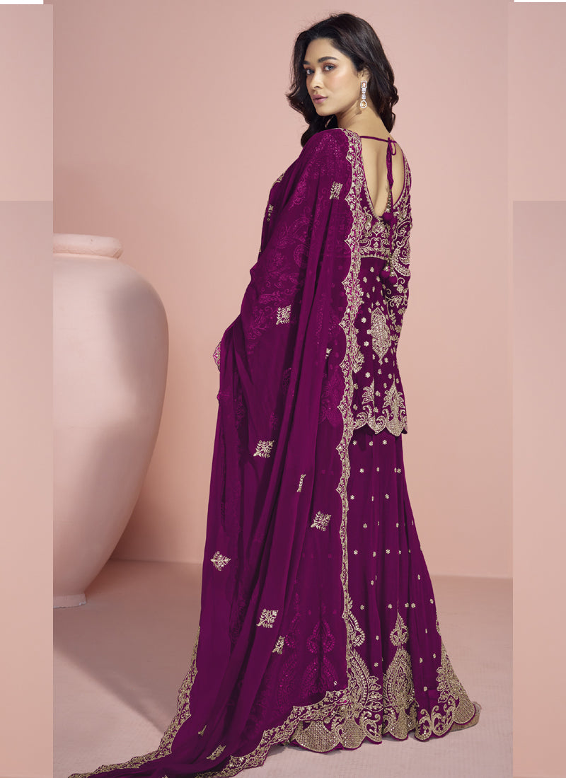 Vegaa Fashion Wine Georgette Embroidered designer Sharara Suit
