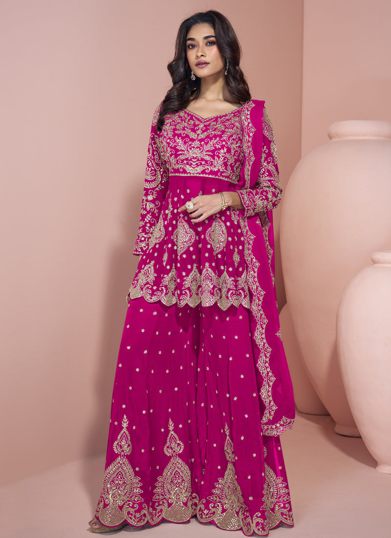 Vegaa Fashion Pink Georgette Embroidereddesigner Sharara Suit