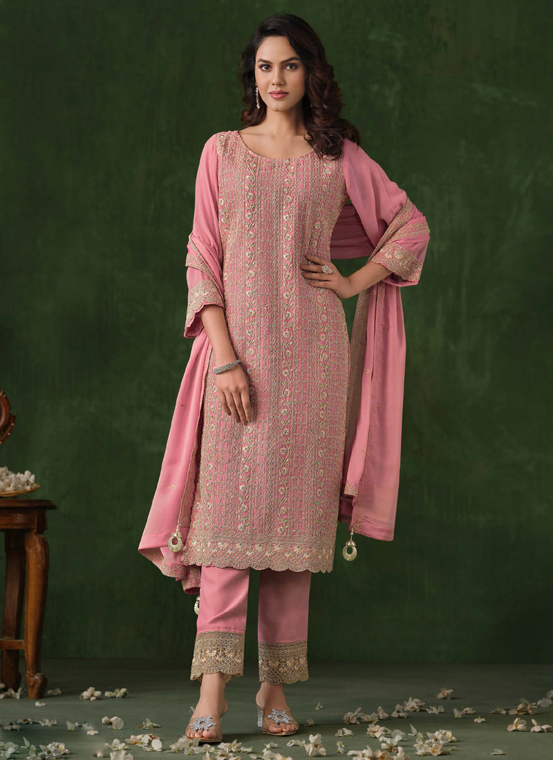 Vegaa Fashion Peach Rangoli Silk Sequence Salwar Suit