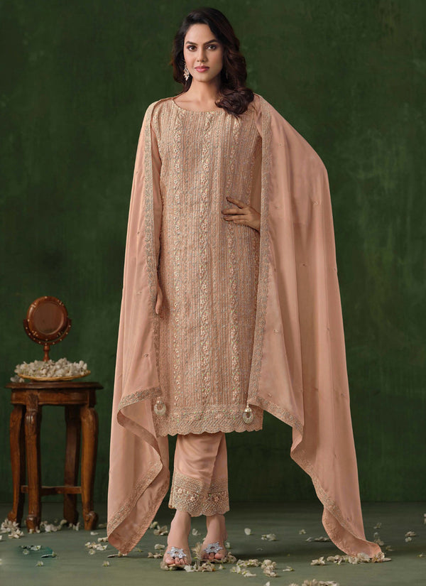 Vegaa Fashion Beige Rangoli Silk Sequence Salwar Suit