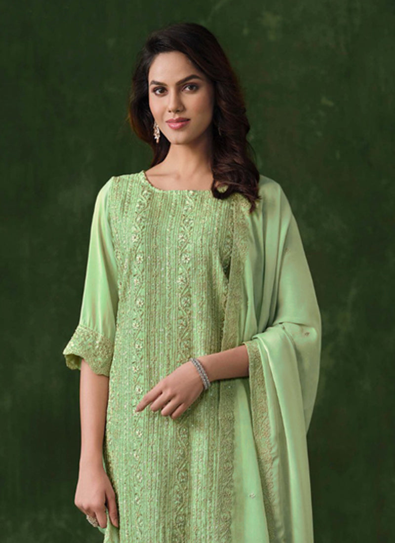 Vegaa Fashion Lime Green Rangoli Silk Sequence Salwar Suit