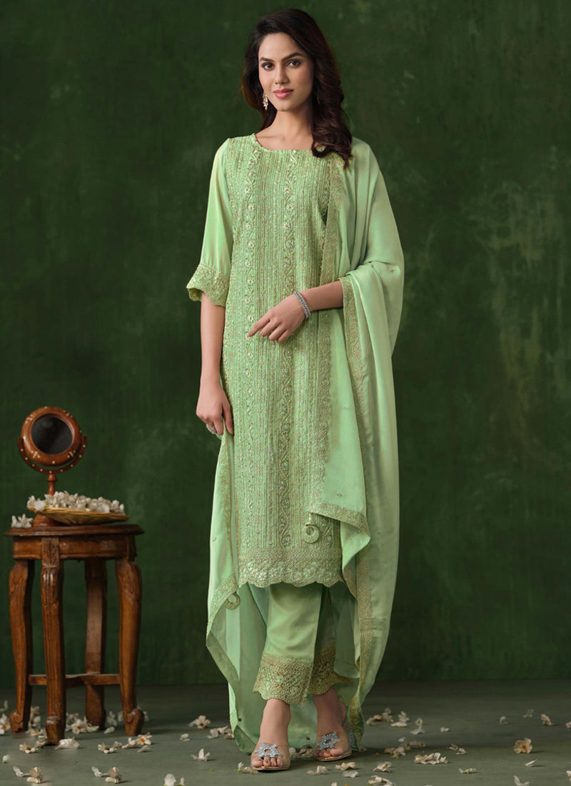 Vegaa Fashion Lime Green Rangoli Silk Sequence Salwar Suit - Distacart