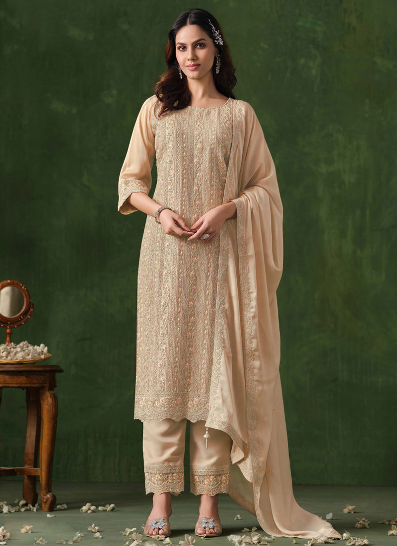 Vegaa Fashion Cream Rangoli Silk Sequence Salwar Suit