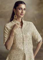 Thumbnail for Vegaa Fashion Cream Georgette Embroidered Palazzo Suit
