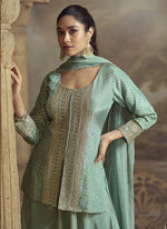 Thumbnail for Vegaa Fashion Sky Blue Viscose Simar Butti Embroidered Palazzo Suit