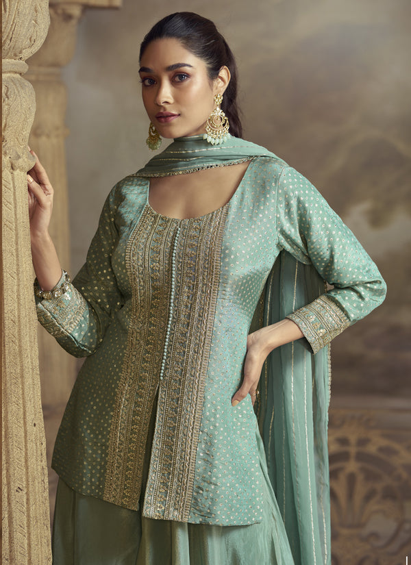 Vegaa Fashion Sky Blue Viscose Simar Butti Embroidered Palazzo Suit