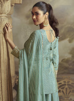 Thumbnail for Vegaa Fashion Sky Blue Viscose Simar Butti Embroidered Palazzo Suit