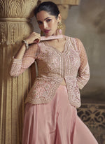 Thumbnail for Vegaa Fashion Peach Net Embroidered Designer Palazzo Suit