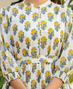 Thumbnail for Kaajh Women's White-Yellow Ethnic Floral Hand Block Print Cotton Dress - Distacart