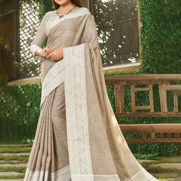 Astita Light Brown Linen Saree