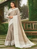 Thumbnail for Astita Light Brown Linen Saree