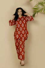 Thumbnail for Breathables Red Butta Cotton Co-Ord Set – Kurta With Straight Pants - Dista