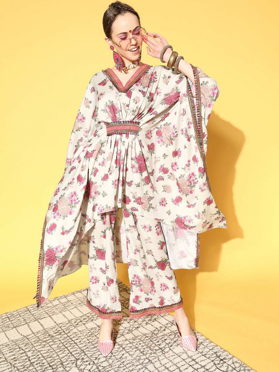 Ahalyaa Women Beige Colour Crepe Digital Printed Kurta Palazzo Set - Distacart