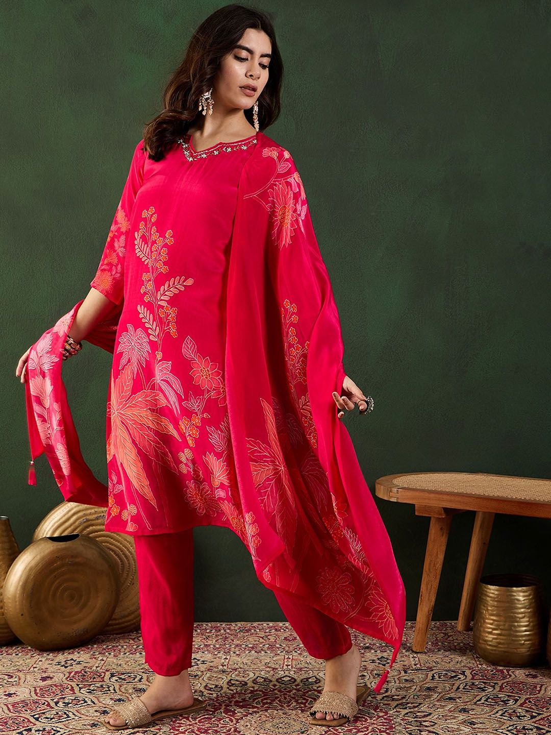 Sangria Floral Printed Kurta Set With Dupatta