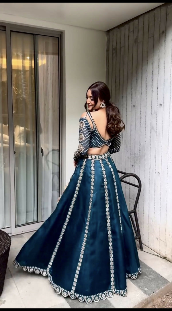 Aastha Fashion Teal Malai Silk Designer Wedding Wear Lehenga Choli