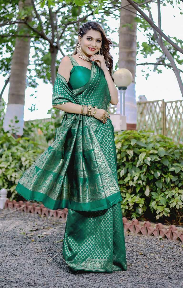 Partywear Designer Green Banarasi Silk Fancy Saree - Starwalk - Distacart