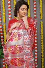 Thumbnail for Jyoti Fashion Women's Red Banarasi Silk Zari Woven Saree with Blouse - Distacart