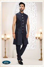 Thumbnail for Joban Fashion Men's Blue Straight Silk Thread And Sequence Embroidery All Over 3 Pc Kurta Set - Distacart