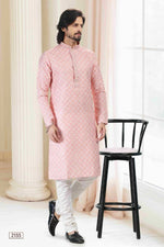 Thumbnail for Raivat Ethnic Cotton Thread Work Kurta Pajama In Peach Colour - Dista