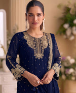 Thumbnail for KC New Georgette Short Salwar Kameez Pakistani Style Navy Blue - Dista