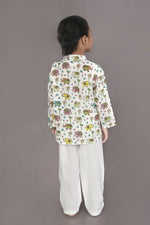 Thumbnail for Breathables Kids Cotton Elephant Print Kurta Pyjama Night Suit - White - Dista