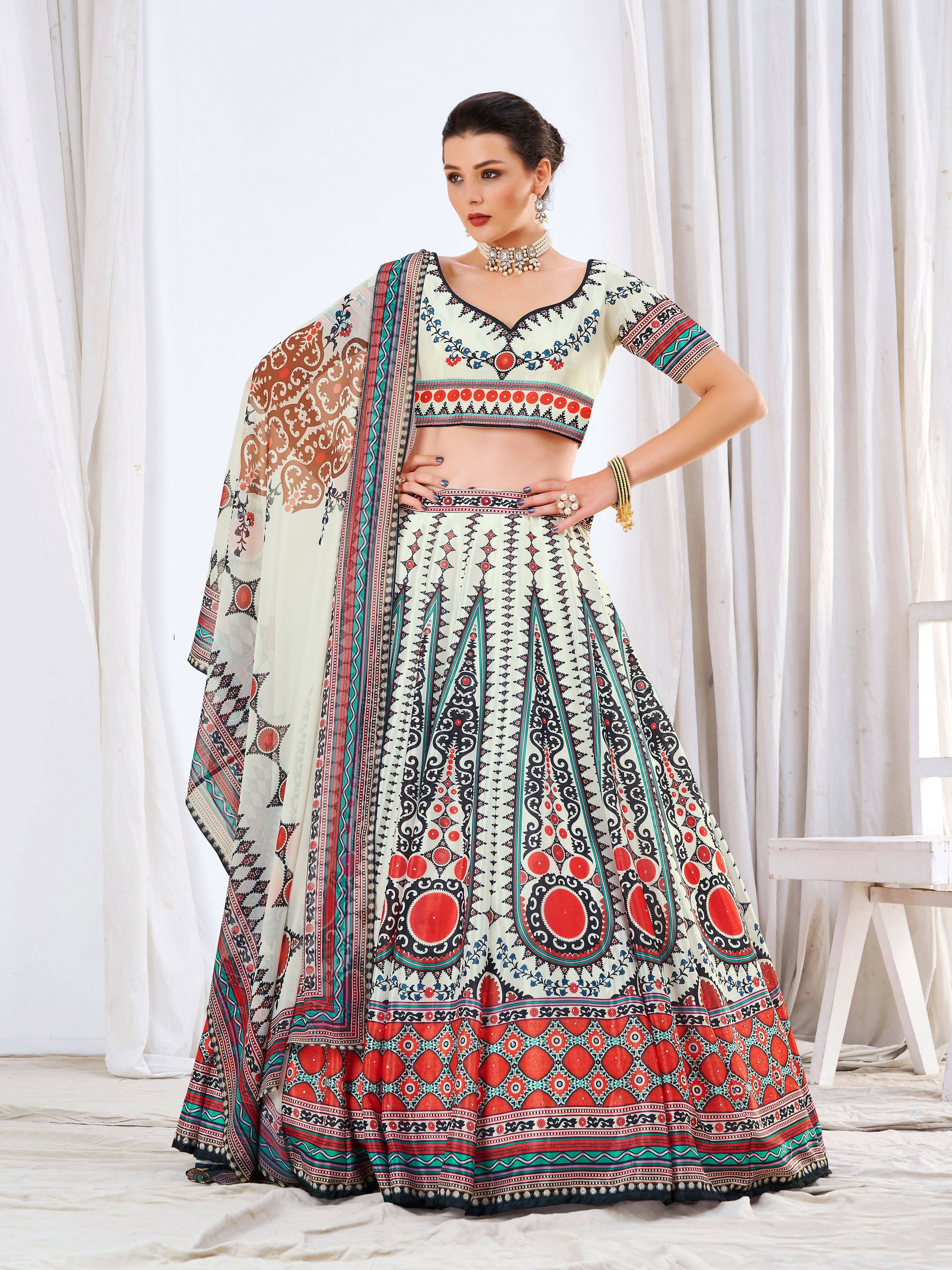 Wedding Designer White Chinon Lehengha Choli - Anbazaar - Distacart