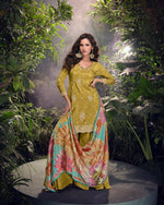 Thumbnail for Anaita Mustard Embroidered Shimmer Stitched Plazo suit - Distacart