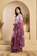 Thumbnail for Vastranavya White Onion Digital Printed Linen Ready To Wear Designer Saree with Unstitched Blouse - Distacart