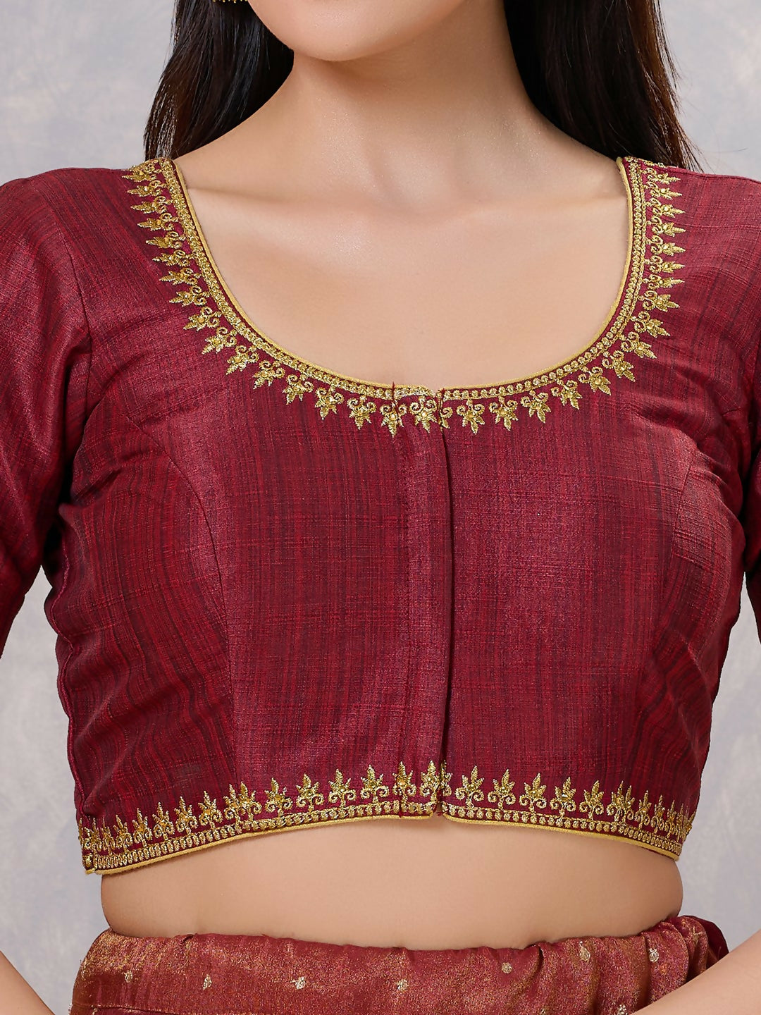 Joban Fashion Women Silk Dark-Maroon Stitched Blouse - Distacart
