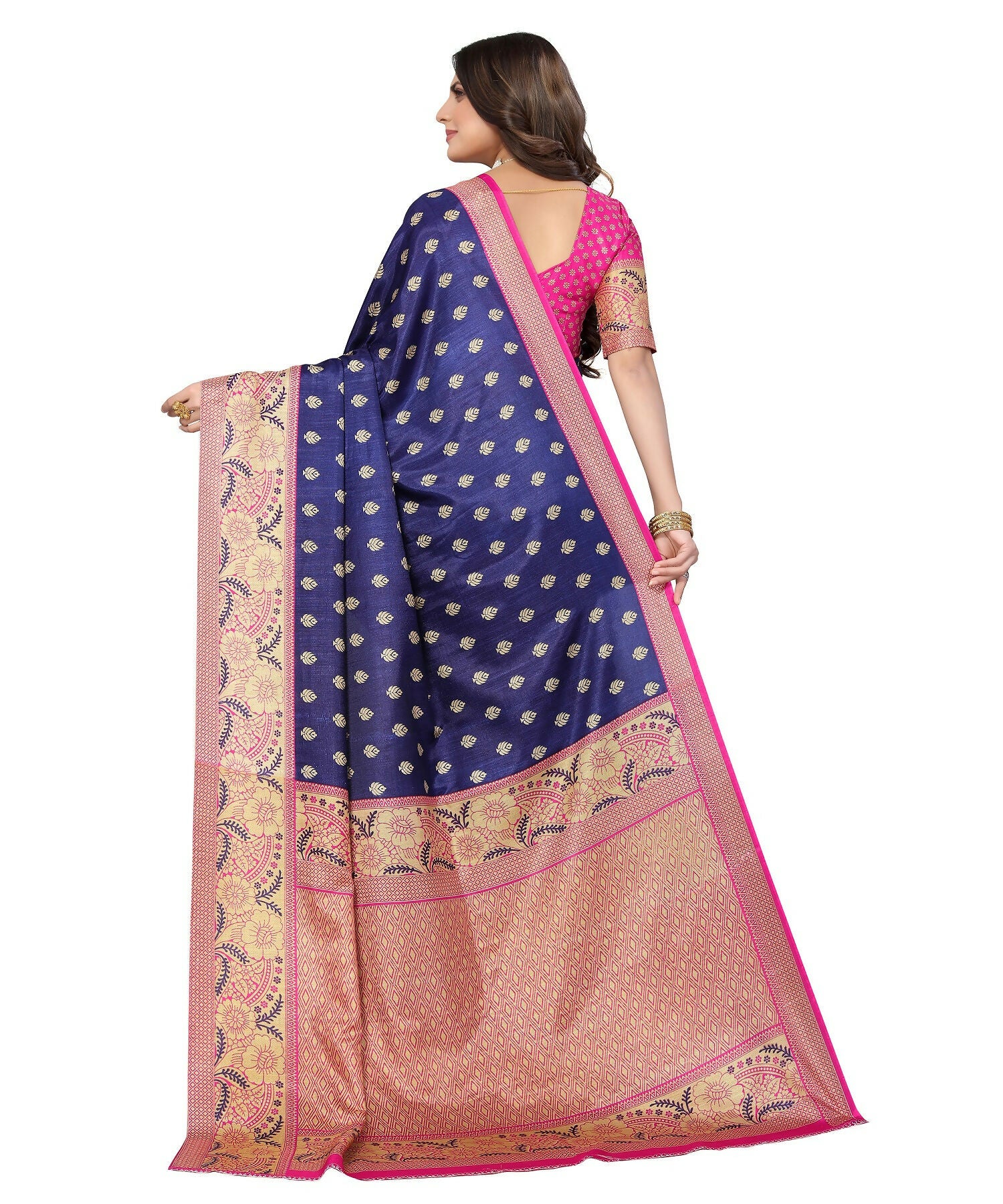 Vamika Navy Blue Printed Art Silk Saree - Distacart