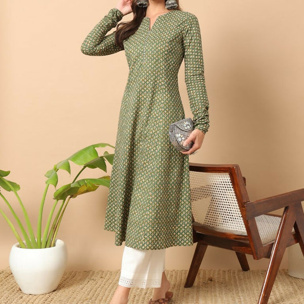 FIORRA Women's Floral Printed Red Cotton A-Line Kurta - Distacart