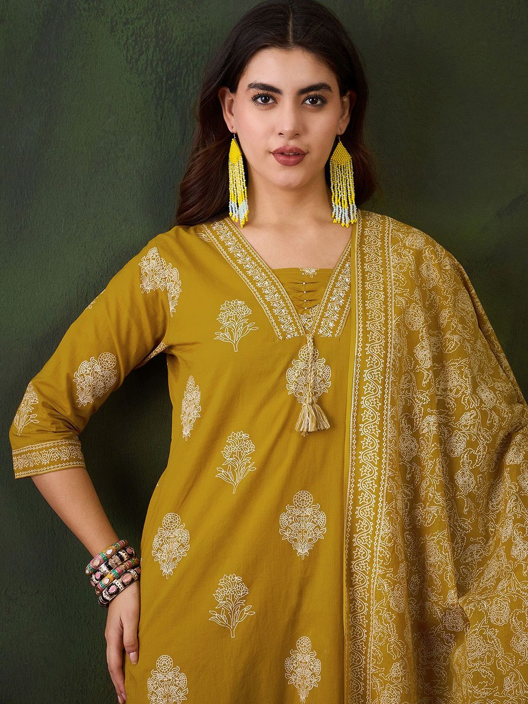 Sangria Printed Pure Cotton Straight Kurta , Trouser & Dupatta Set - Distacart