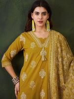 Thumbnail for Sangria Printed Pure Cotton Straight Kurta , Trouser & Dupatta Set