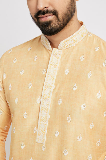 Ethnic India Yellow Men's Kurta Ethnic Motifs Polyester - Distacart